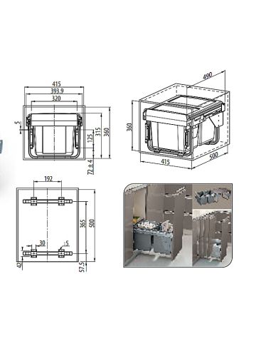 Ведро GTV-сегрегатор для шкафа 450мм низкий