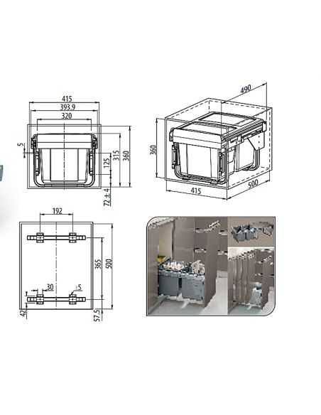 Ведро GTV-сегрегатор для шкафа 450мм низкий