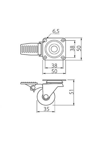 Ролик мебельный прозрачный с тормозом KM-AH35MM-00