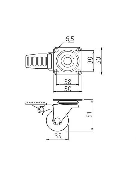 Колесо меблеве прозоре з гальмом 35 мм KM-AH35MM-00