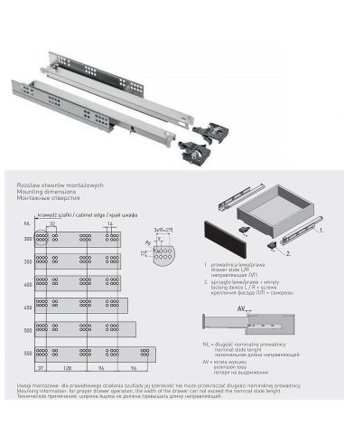 Направляющая для 18мм ДСП скрытого монтажа полного выдвижения