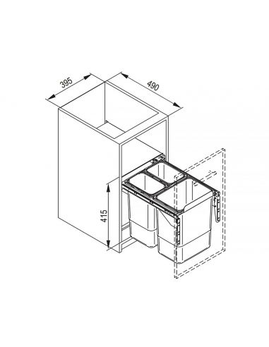 Ведро-сегрегатор для шкафа 450мм тройное с креплением фасада (JС606M-3)