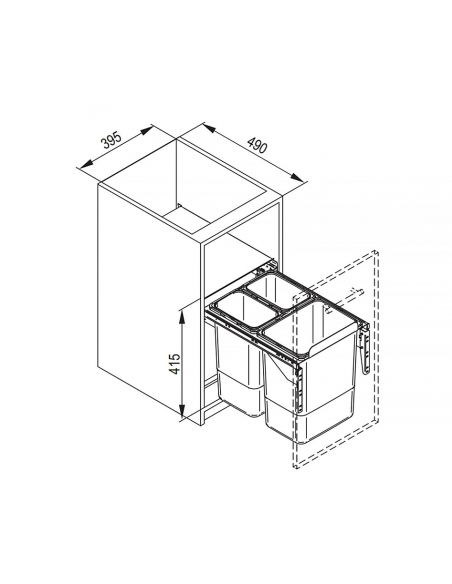 Ведро-сегрегатор для шкафа 450мм тройное с креплением фасада (JС606M-3)