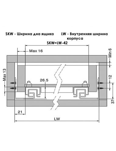 Направляющая скрытого полного выдвижения Push to Open LAreka