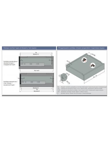 Направляющая для 18мм ДСП скрытого монтажа полного выдвижения 3D