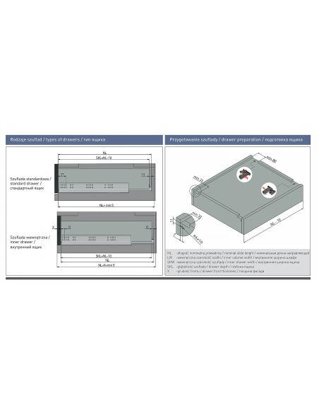 Направляющая для 18мм ДСП скрытого монтажа полного выдвижения 3D