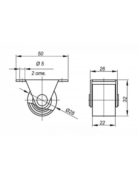 Ролик для м'яких меблів Н-32,5 мм