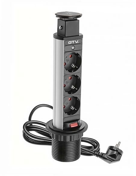 Настольный скрытый разветвитель 60мм 3хSchucko черный (AE-BPWE3S60-00)