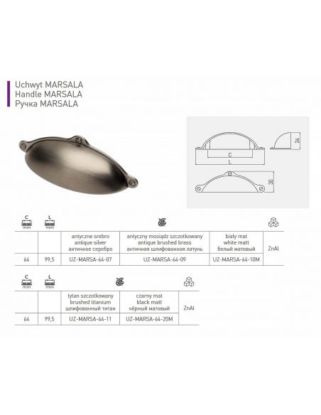 Ручка MARSALA антична мідь шліфована