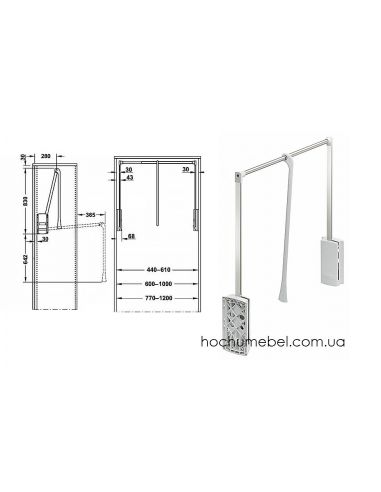 Гардеробный лифт-пантограф белый HAFELE 10 кг.600-1000 мм никель