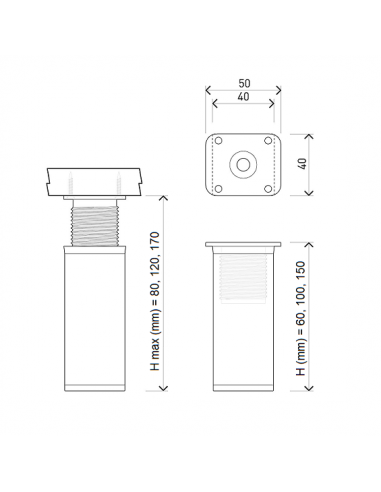 Ножка 40х40 inox  60мм, 100мм, 150мм