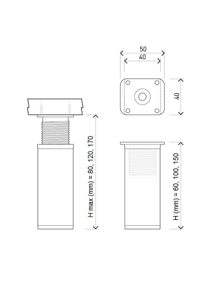 Ножка 40х40 inox  60мм, 100мм, 150мм