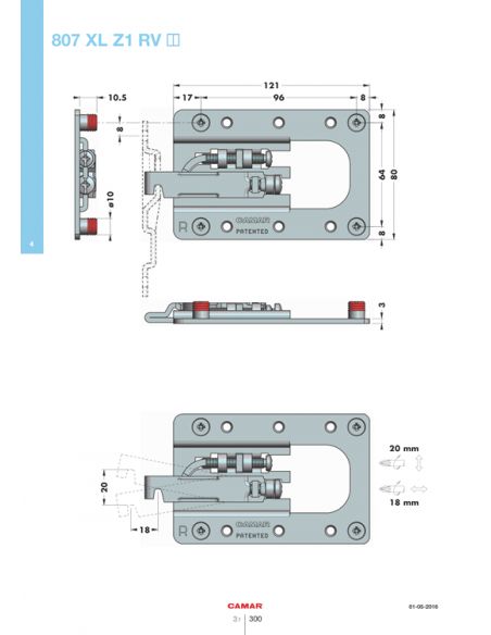 Навіс Camar 807 XL RV врізний з монтажною планкою і заглушкою