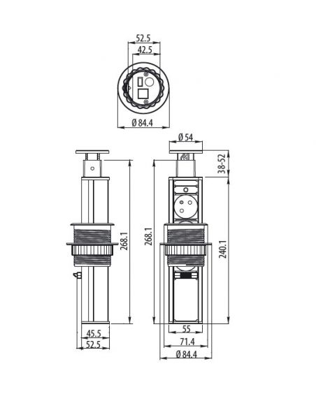 Настольный скрытый разветвитель 60мм 3хSchucko серый (AE-BPW3/60-80)