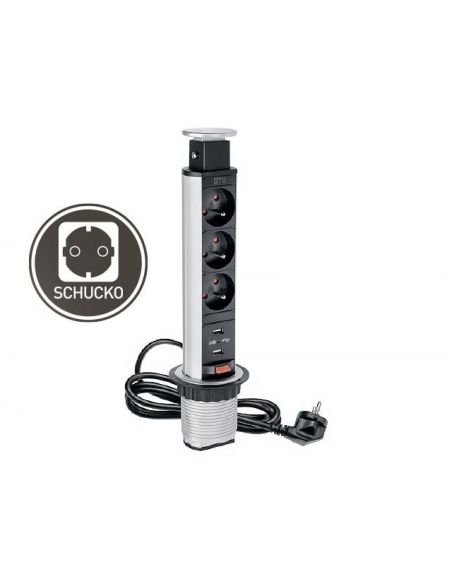 Подовжувач 60мм 3хSchucko + 2USB сірий (AE-BPW3S60U-80)