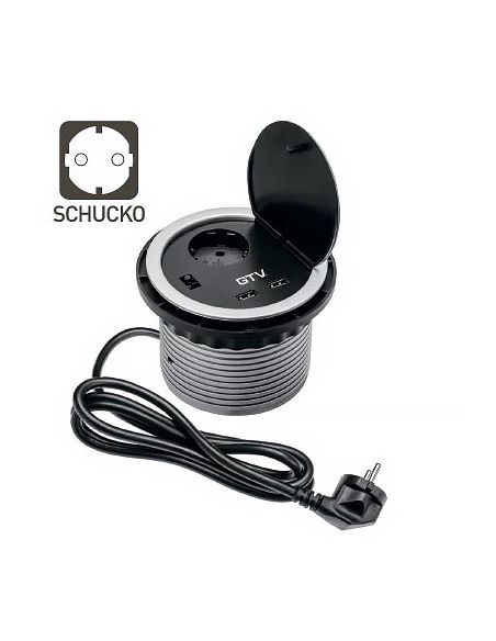 Удлинитель офисный на 1 розетку с заземлением SCHUKO зарядка USB 5V 2A  серый