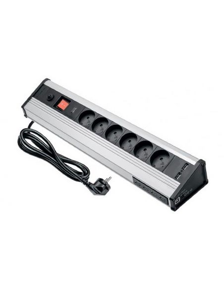 Удлинитель офисный на 6 розеток SCHUKO + 6 USB алюминий AE-PBMUL6S6U-53