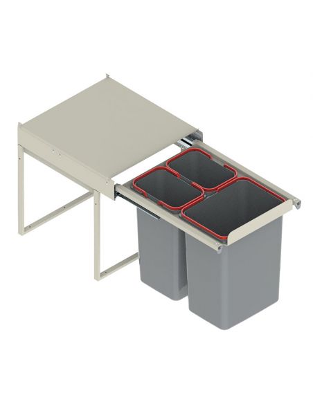Відро-сегрегатор для сміття JC606 на тумбу 450-500 (414x500x435) потрійне 2x9л/1x20л пластиковий срібло DS