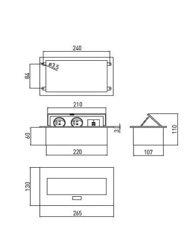 Подовжувач прямокутний 2 розетки French + 2xUSB...