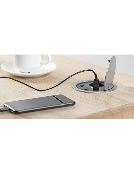 Удлинитель офисный на 1 розетку с заземлением SCHUKO зарядка USB 5V 2A  серый