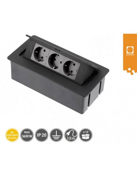 Разветвитель офисный SOFT / KWADRO 3 розетки SCHUKO черный 1,5 метра провод с вилкой