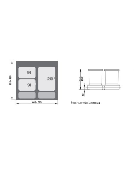 Відро для сміття Rejs PRAKTIKO 600 H400 1x20L 2x9L WE14.1828.05.049