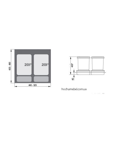 Відро для сміття Rejs PRAKTIKO 600 H400 2x20L...
