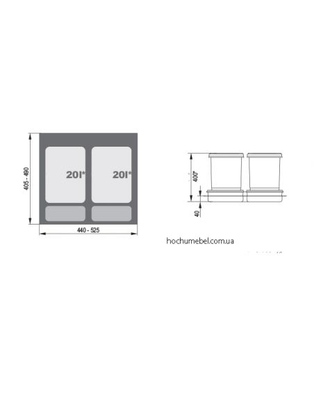 Відро для сміття Rejs PRAKTIKO 600 H400 2x20L WE14.1827.05.049
