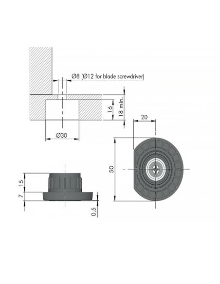 Опора регульована Integrato Z d-30 мм h-17мм (175 кг) Італія