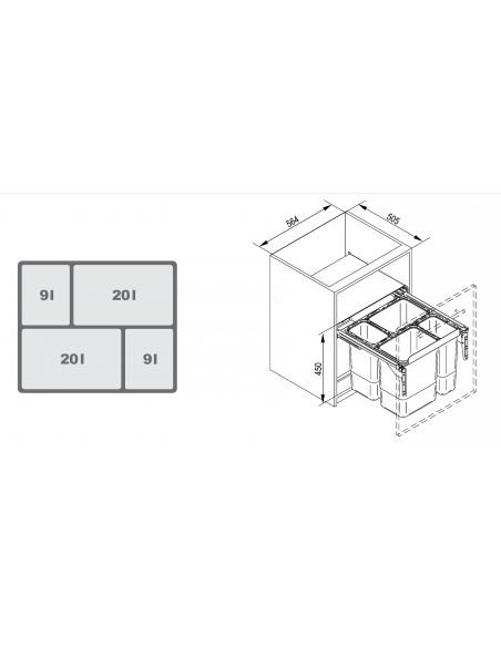 Відро висувне для сміття JС609 на корпус 600мм 2х9L / 2х20L WE14.1536.05.549 Rejs