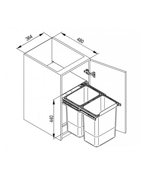 Ведро-сегрегатор для шкафа 400мм двойное 2х20л (JC602) REJS
