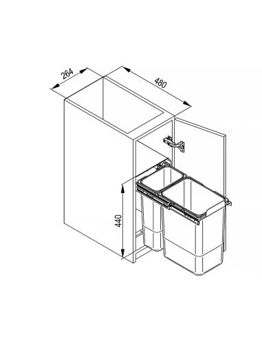 Ведро-сегрегатор JC603 фасад 300мм двойное 20л+9л