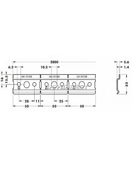 Шина для навісів 32х2000мм CAMAR 874ACZ12000IP