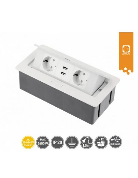 Подовжувач офісний SOFT / KWADRO 2 розетки SCHUKO + 2USB чорний 1,5 метра провід з вилкою AE-PBSUC2GS-10