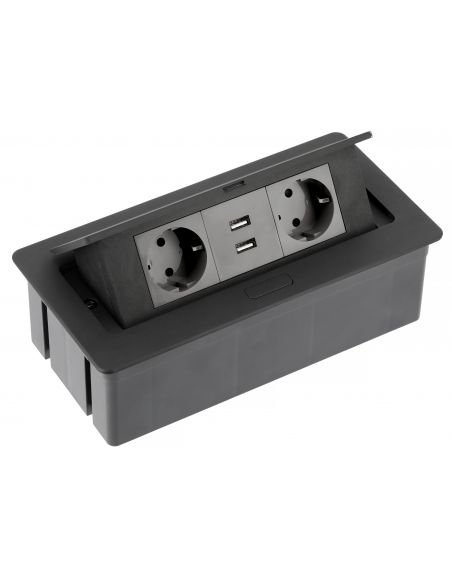 Подовжувач офісний SOFT / KWADRO 2 розетки SCHUKO + 2USB чорний 1,5 метра провід з вилкою AE-PBSUC2GS-10