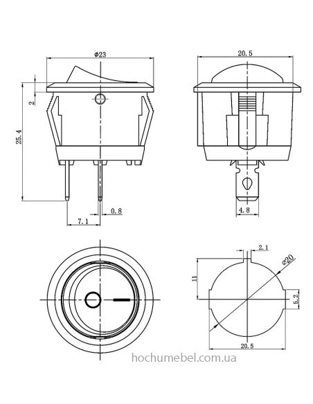 Вимикач врізний круглий білий KCD101