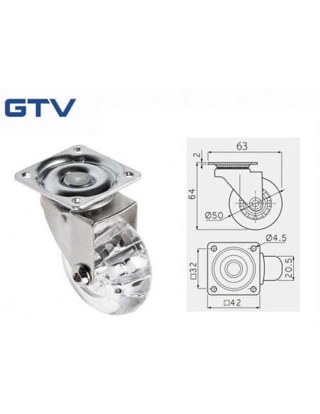 Ролик BRAZYLIA D-50 прозрачный со стопором GTV