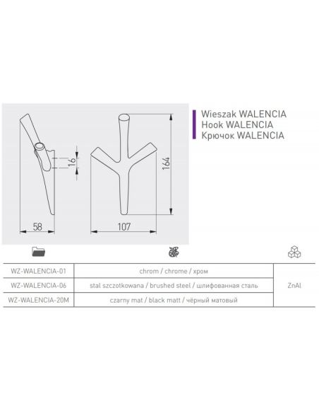 Крючок GTV VALENCIA черный мат WZ-WALENCIA-20M
