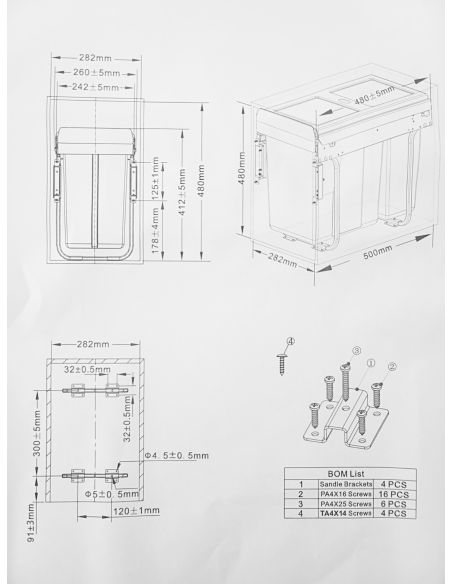 Відро-сегрегатор для шафи 300мм із переднім кріпленням 3х10л ГРАФІТ Movimento/GTV