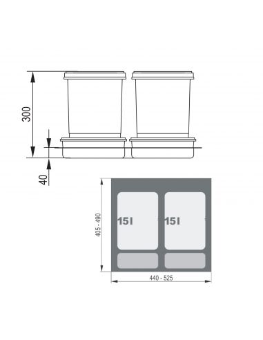 Ведро мусорное Rejs PRAKTIKO 600 H300 2x15L