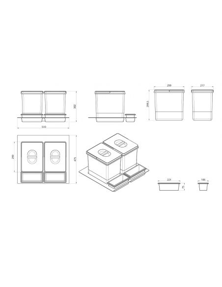 Лоток з відрами MEXI 600 2x15л WS-500 ATM