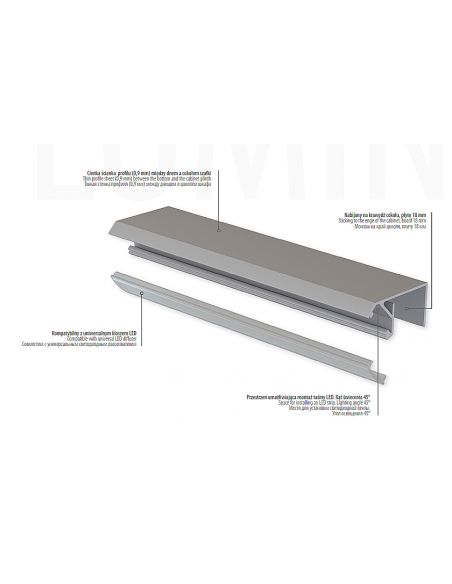 Профіль для LED стрічки цокольний/поличний +45 L-3000 з розсіювачем