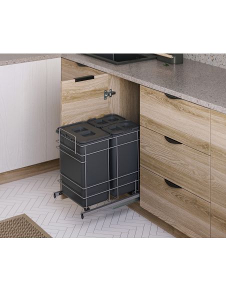 Выдвижная корзина с мусорными ведрами 400 (1x20L/2x9L) тройное REJS