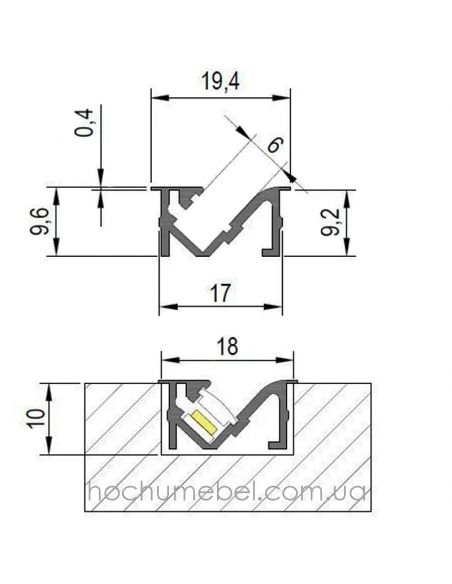 Профиль врезной для LED угловой скрытый 3м черный мат
