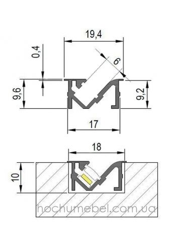 Профіль для LED врізний кутовий прихований 3м...