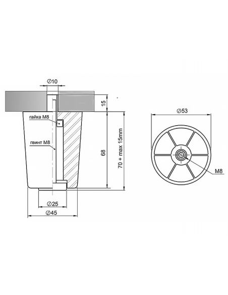 Опора регульована (ніжка-стопка) висока H-70 D50 регульована
