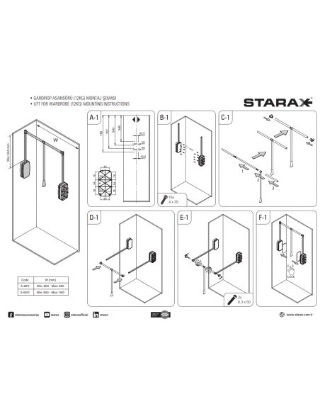 Гардеробный лифт-пантограф 600-850мм (12кг) Starax антрацит S-6011-A