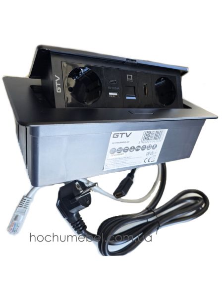 Удлинитель офисный MULTISOFT 2 розетки SCHUKO USB А+С+HDMI провод 1,5м с вилкой Черный